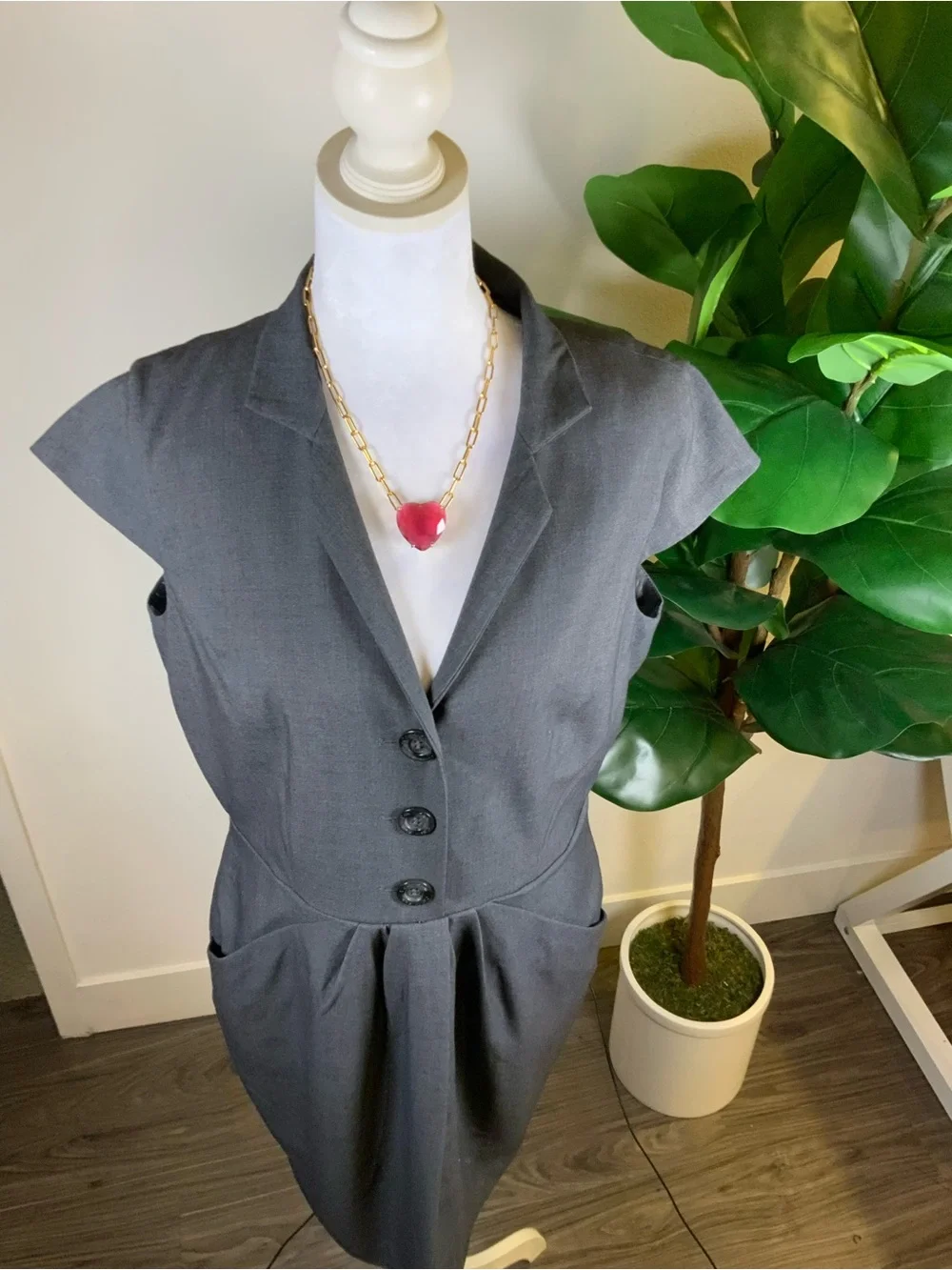 Calvin Klein Charcoal Gray Cap-Sleeve Midi Dress
